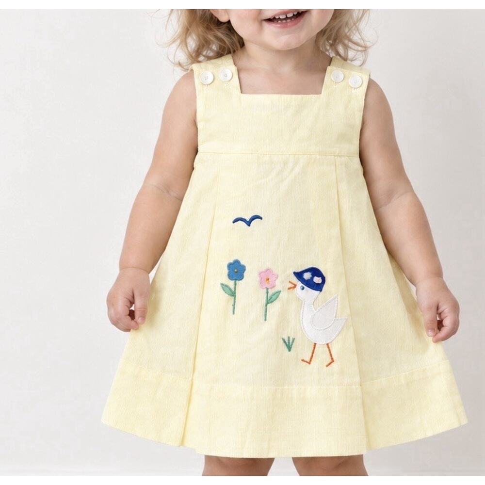 Vintage Jayne Copeland Baby Girl Yellow Duck Appliqué Pleated Dress 12-18M USA - Picture 2 of 7